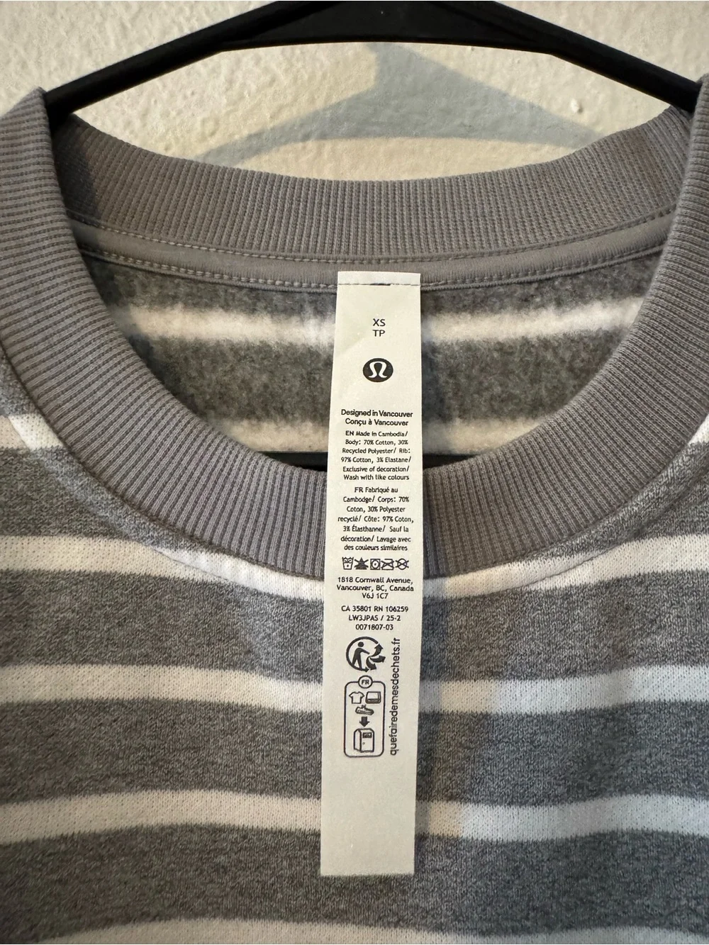 lululemon athletica Gray & Light Gray Striped Oversized Fleece Crew